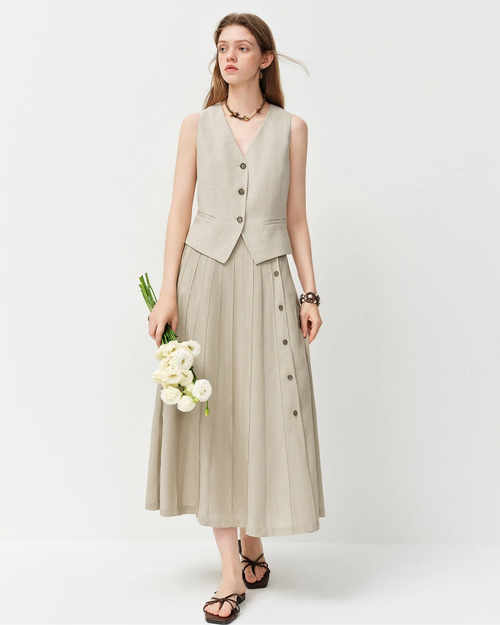 Loose-Fitting Woven Solid Color A-Line Long Skirt