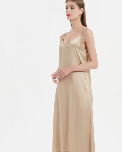 Mulberry Silk Spaghetti Strap V-Neck Maxi Dress