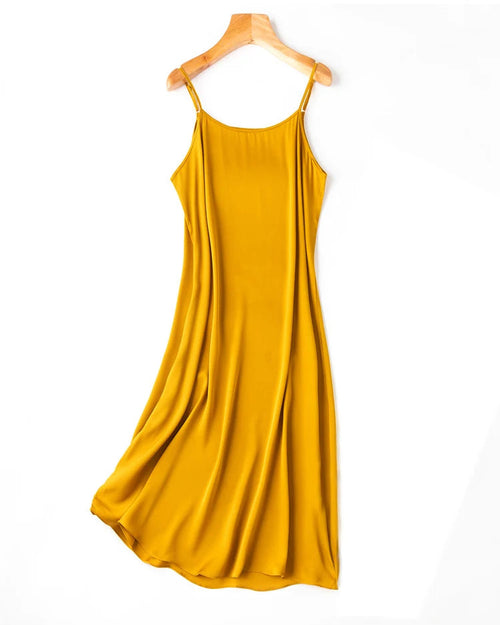 Silk-Spandex Spaghetti Strap A-Line Knee Dress