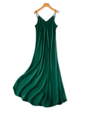 Mulberry Silk Spaghetti Strap V-Neck Fit-and-Flare Maxi Dress