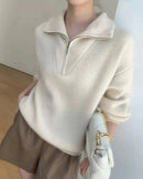 Gentle Herd Lapel Zipper Cashmere Pullover