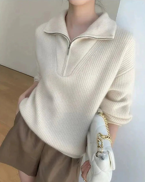 Gentle Herd Lapel Zipper Cashmere Pullover