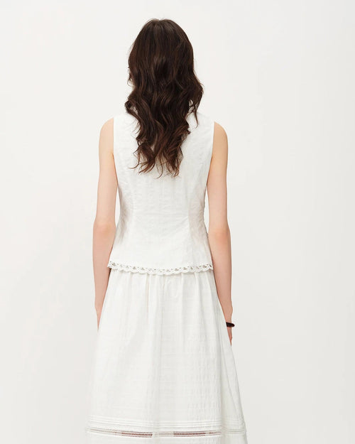 Lace-Trimmed V-Neck Cotton Vest