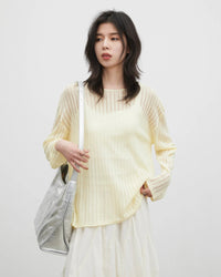 Hollow-Out Slant Shoulder Knit Top