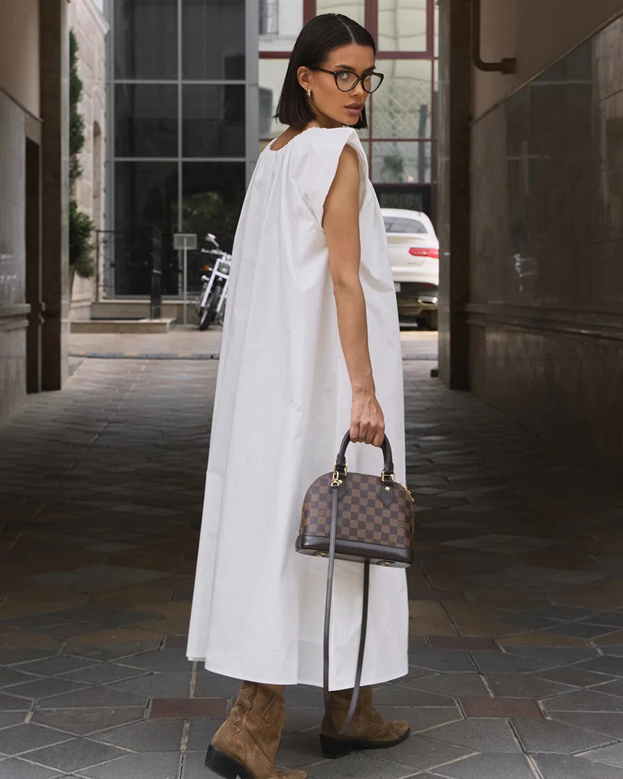 Sleeveless Pleated Cotton Maxi Dress