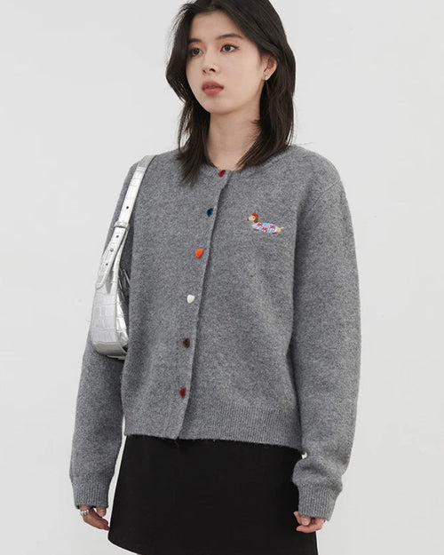 Relaxed Knit Cardigan With Round Neck