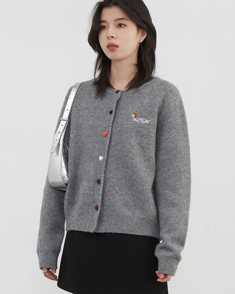 Relaxed Knit Cardigan With Round Neck