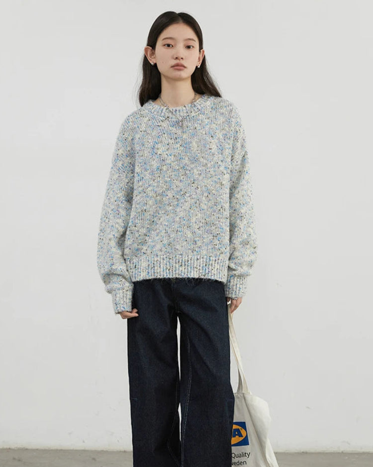 Loose O-Neck Dot Knit Pullover Sweater