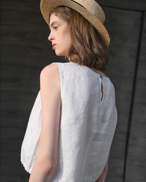 Linen Sleeveless O-Neck Casual Top