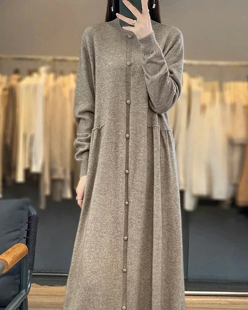 Oversized Button Detailed Wool Dress