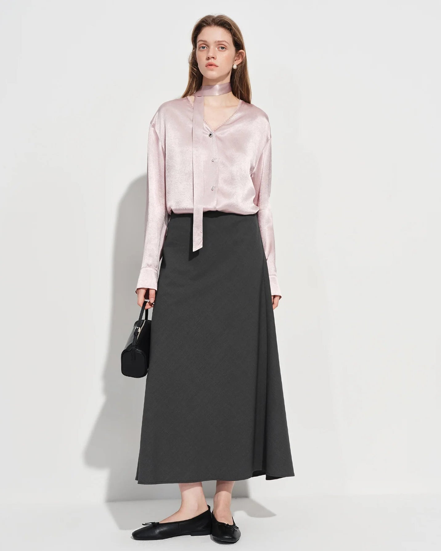 Elegant V-Neck Satin Long-Sleeve Shirt