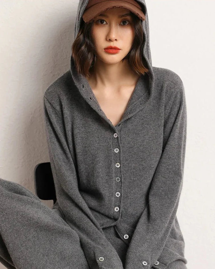 Cashmere Knitted Hooded Cardigan
