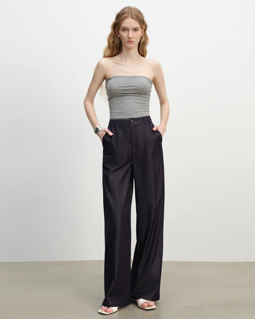 Mid-Rise Straight-Leg Wide-Leg Pants