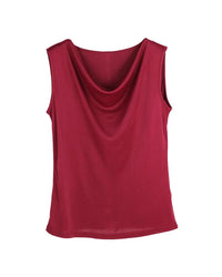 Silk-Viscose Draped Collar Sleeveless Tank Top