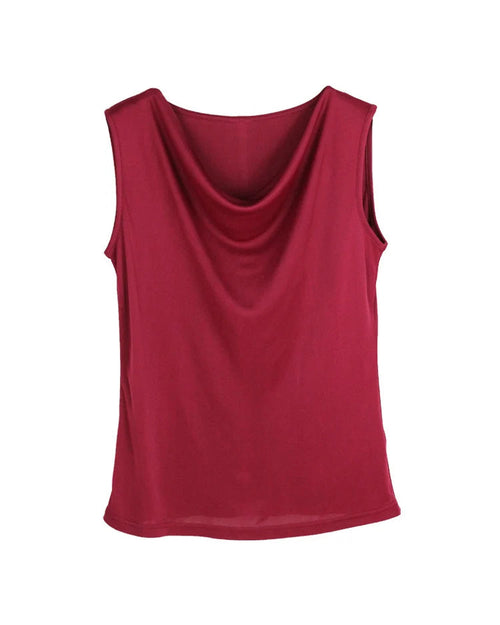 Silk-Viscose Draped Collar Sleeveless Tank Top
