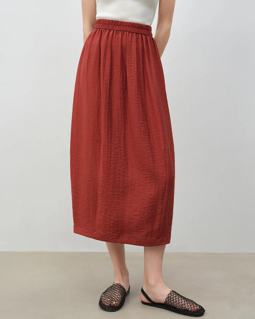 Linen Blend Stretch Waist A-Line Skirt