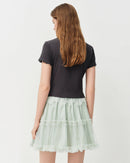 Cotton Bow-Tie Lace Mock Two-Piece Knit Top
