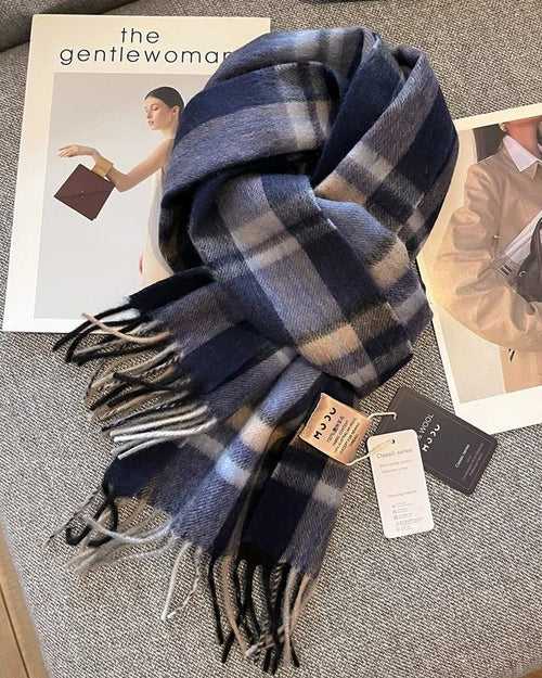Checked 100% Wool Scarf With Fringed