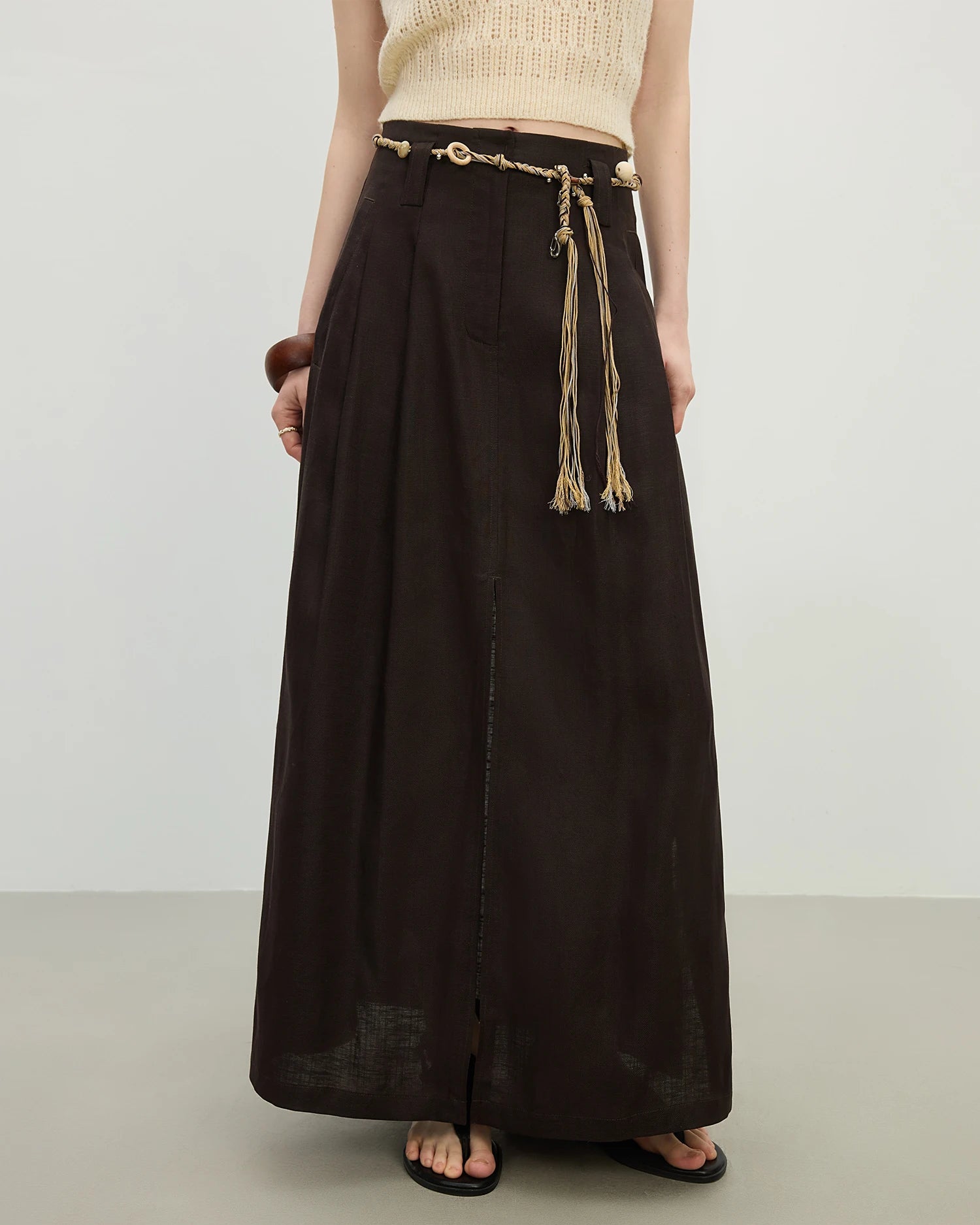 Tencel-Linen A-Line Midi Skirt