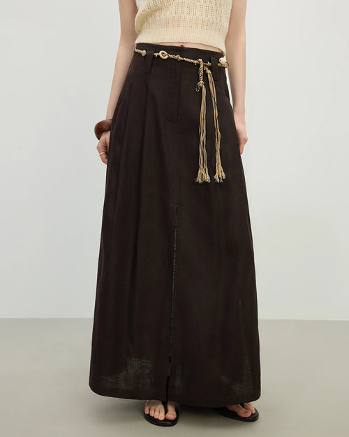 Tencel-Linen A-Line Midi Skirt
