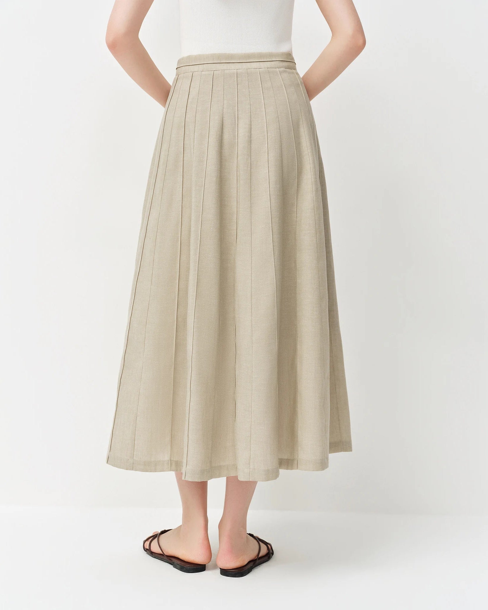 Loose-Fitting Woven Solid Color A-Line Long Skirt