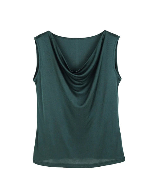 Silk-Viscose Draped Collar Sleeveless Tank Top