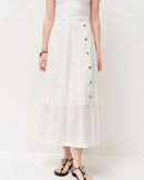 Premium relaxed woven solid ankle skirt in a soft solid color, offering a modest silhouette for ultimate comfort during daily activities or weekend relaxation.