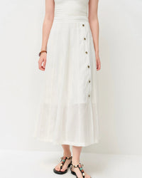 Loose-Fitting Woven Solid Color A-Line Long Skirt