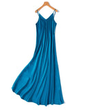 Mulberry Silk Spaghetti Strap V-Neck Fit-and-Flare Maxi Dress