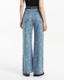 Floral Cotton Wide-Leg Denim Trousers
