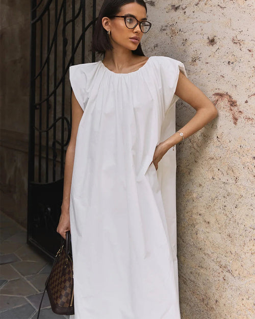 Sleeveless Pleated Cotton Maxi Dress