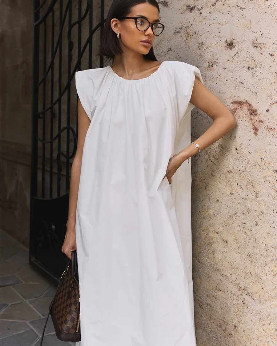 Sleeveless Pleated Cotton Maxi Dress