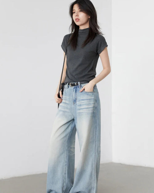 Slim Half-Neck Stretch Knit Women's Top
