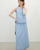 Loose-Fit Solid-Color A-Line Knit Skirt