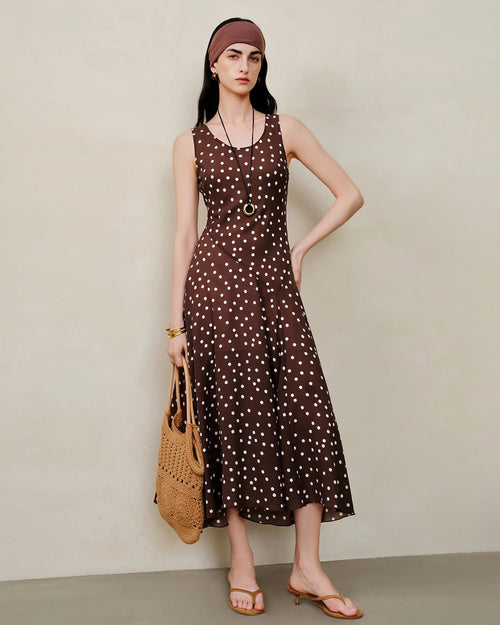 Polka Dot Chiffon Bias-Cut Dress
