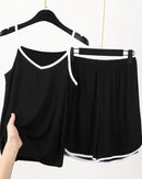 Women's Silky modal sling top and shorts pajama set featuring adjustable spaghetti straps, a relaxed fit, and matching short bottoms, perfect for breathable summer loungewear comfort.