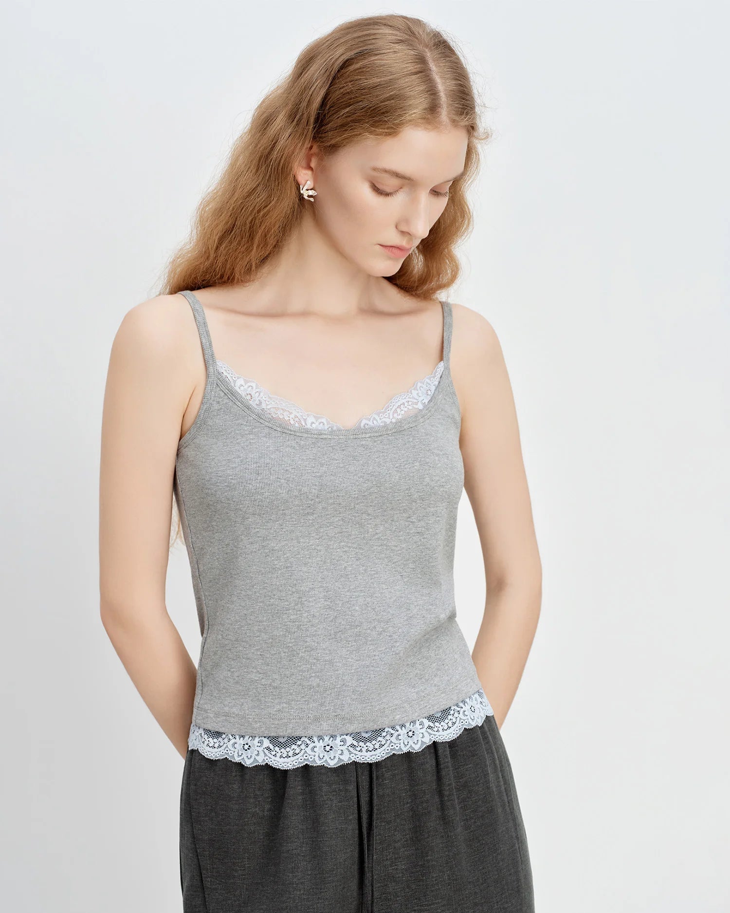 Ribbed Lace Trim Camisole