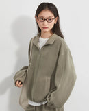 Granular Velvet Stand-Collar Zip Top
