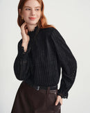 Flare Sleeve Turtleneck Stretch Top
