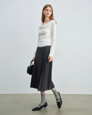 Lace-Trimmed Asymmetrical Neckline Knit T-Shirt