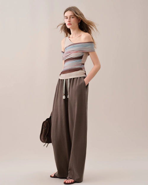 High-Waisted Loose-Fitting Curved Pants