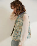 Elegant Jacquard Floral Round Neck Button Vest