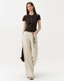 Cotton Lyocell Button-Trim Fitted Tee
