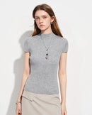 Semi-High Neck Short-Sleeve Knit Sweater