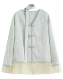 V-Neck Button-Down Lace-Trimmed Shirt