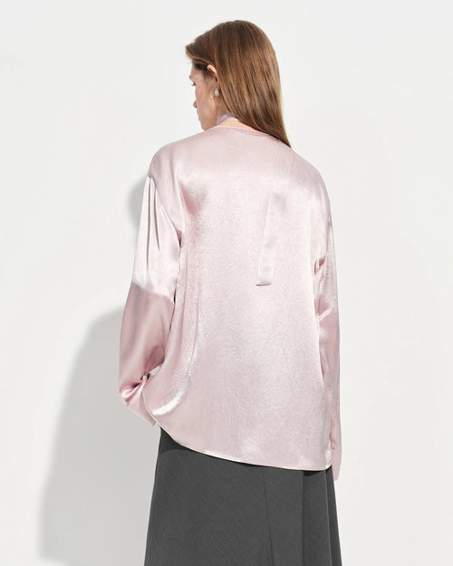 Elegant V-Neck Satin Long-Sleeve Shirt