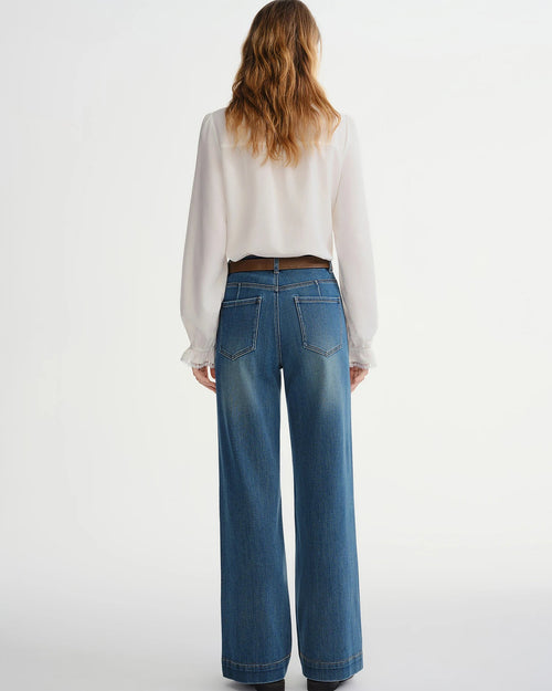 Butterfly Sleeve Half-Collar Tie-Front Blouse