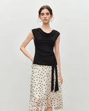 Pleated V-Neck Sleeveless Knit T-Shirt