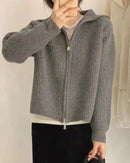 Zipper Wool Knitted Short Coat