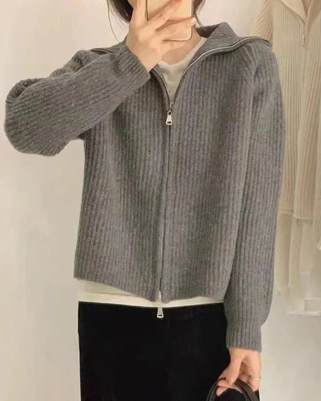 Zipper Wool Knitted Short Coat